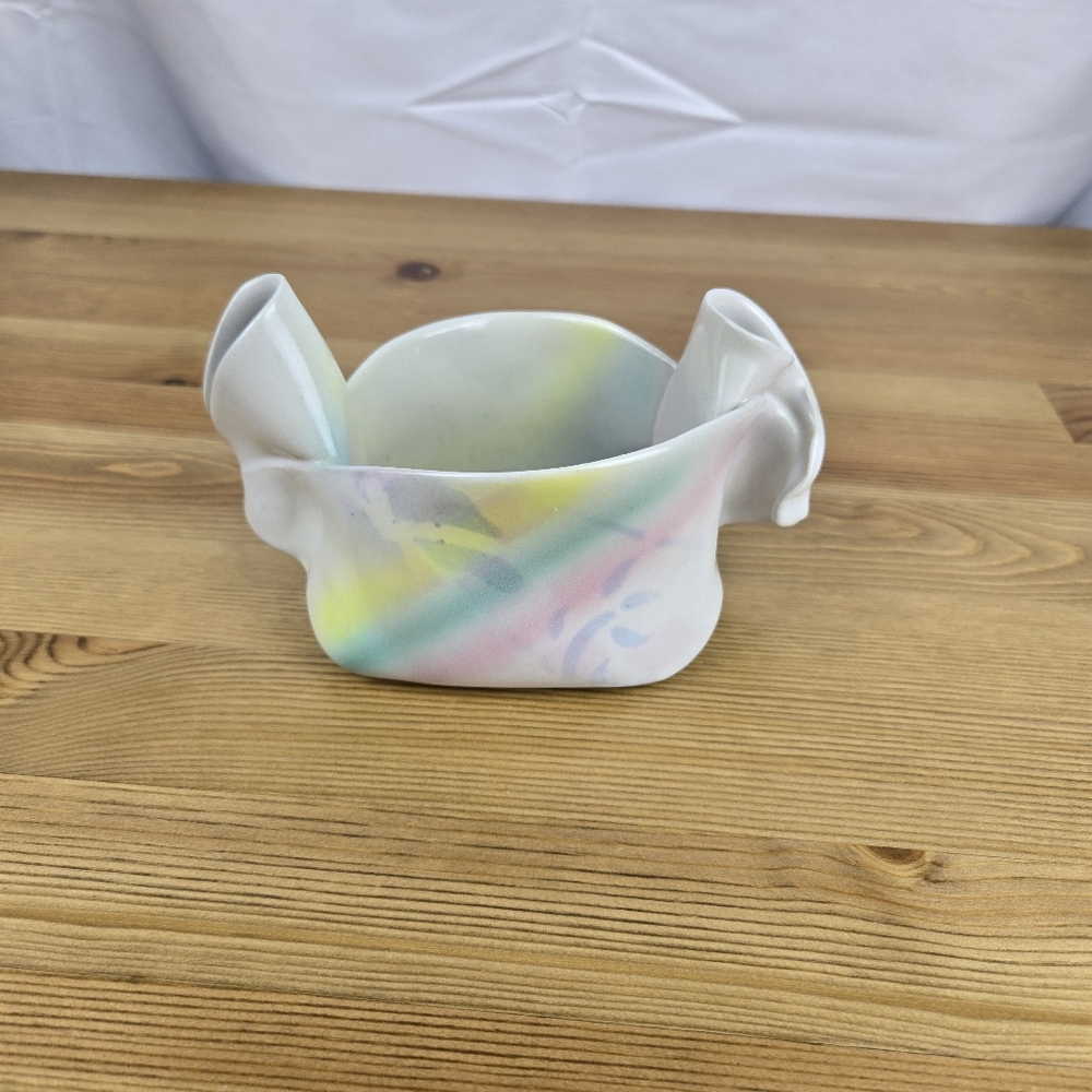 Hilborn Studio Art Pottery Rainbow Canada Pinch Pot Large Candy Bowl Dish